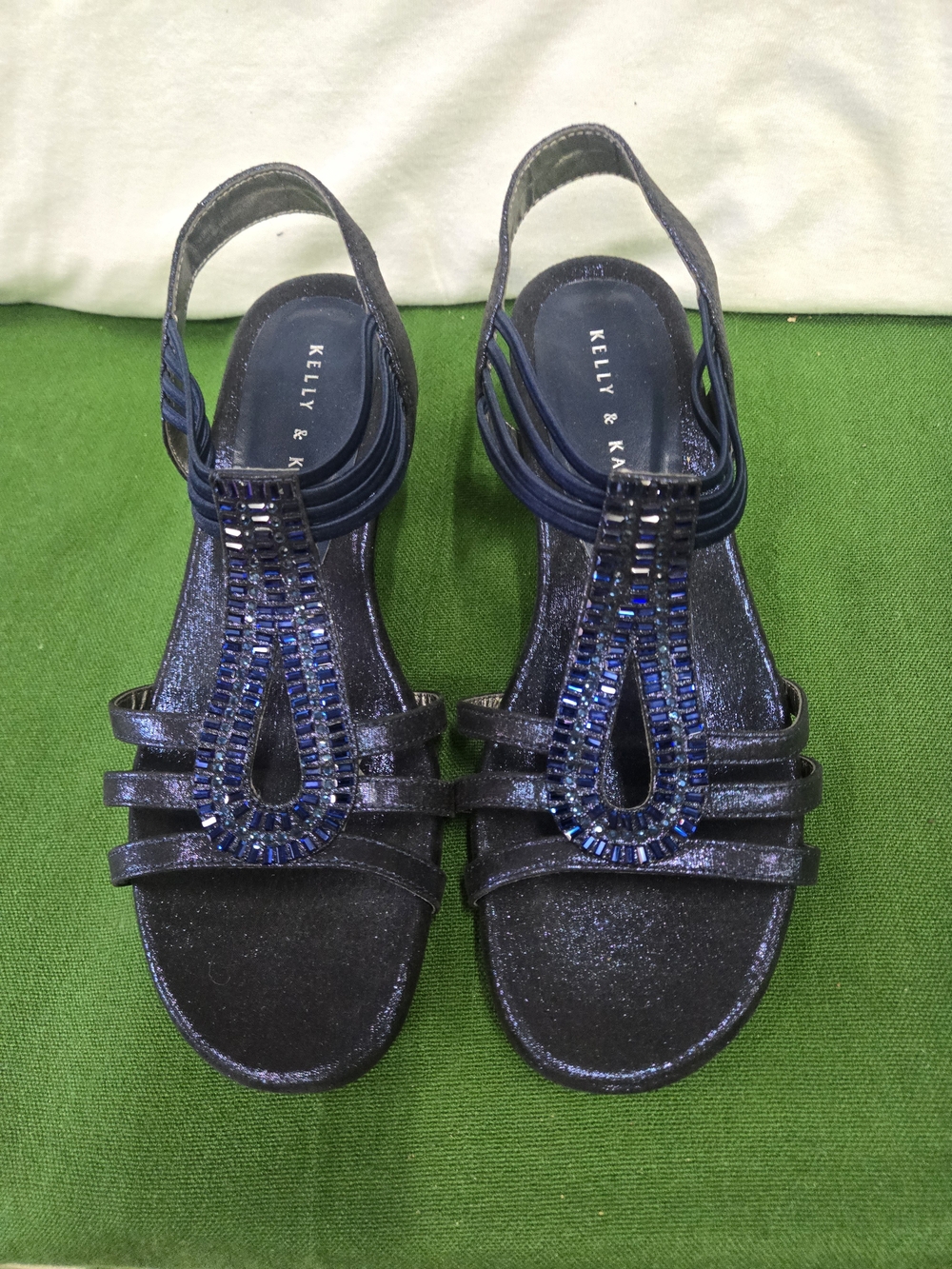 Kelly & Katie Navy Beaded T-Strap Sandals